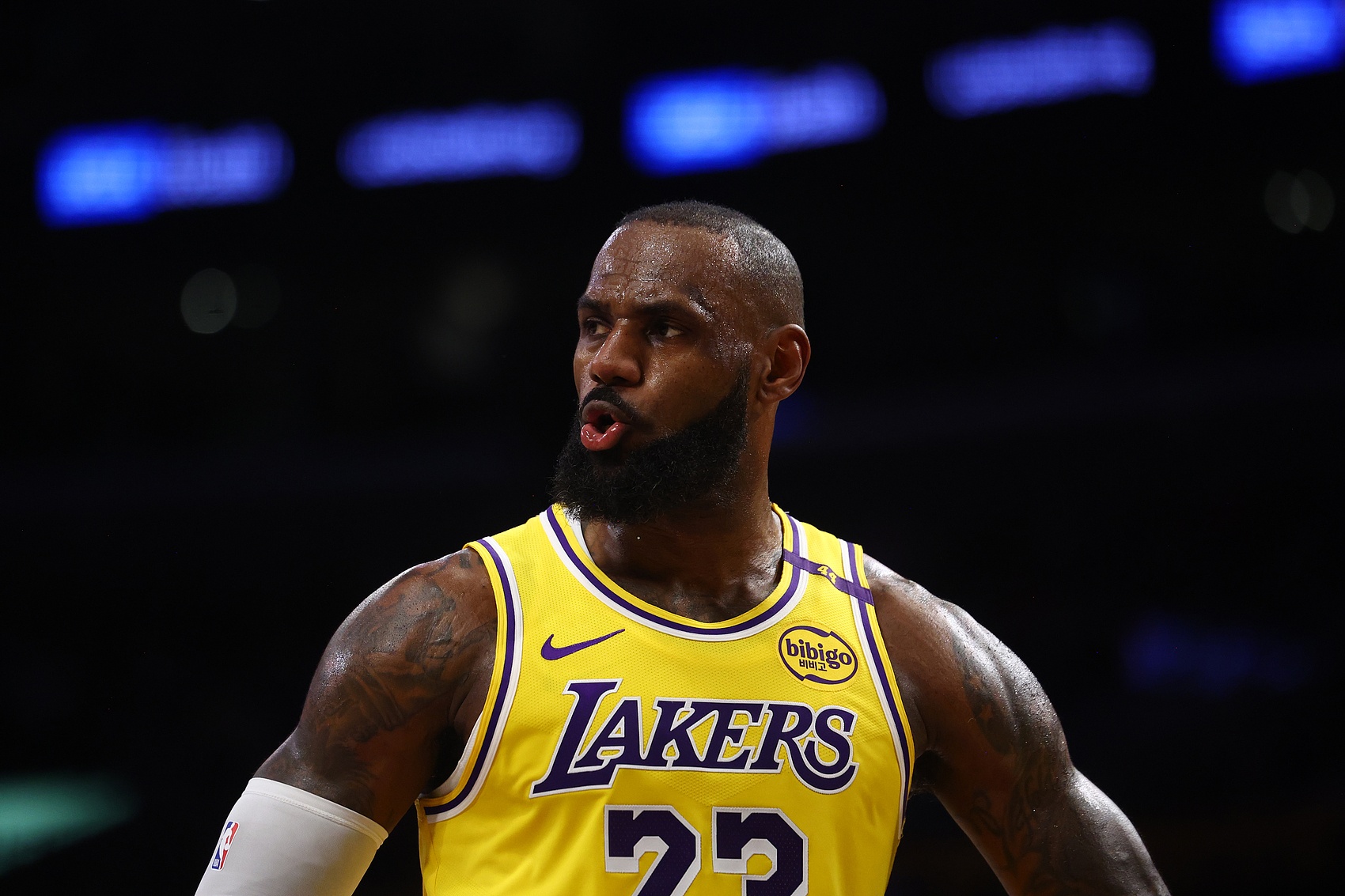 湖人力克篮网，詹姆斯砍下三双