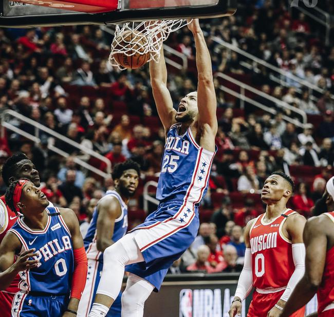 76人连胜赛百步走10连胜，西蒙斯砍下16+13